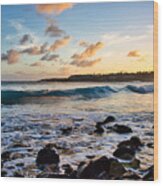 Wave Sunset Reflection Wood Print