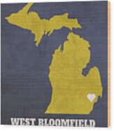 West Bloomfield Michigan City Map Founded 1833 University Of Michigan Color Palette Wood Print