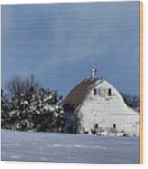 White Barn In Winter Wood Print