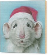 White Christmas Rat With A Santa Hat Wood Print