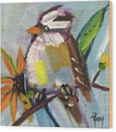 White Crowned Sparrow On A Sunflower Wood Print