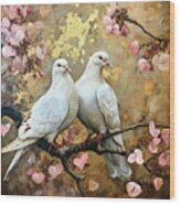 White Doves In Love Wood Print