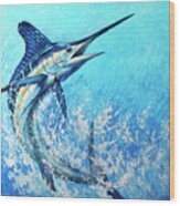 White Marlin Wide Open Wood Print