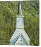 White Norwegian Church At Jostedal, Norway Wood Print