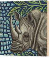 White Rhino In The Jungle Wood Print