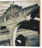 Wichita Kansas Union Station Architecture - Sepia Wood Print