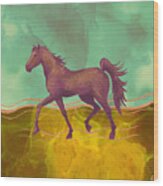 Wild Horse In The Burning Desert - Climate Change Awareness Wood Print