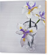 Wild Iris In Glass Vase. Wood Print