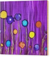 Wildflowers Against Purple Background Wood Print