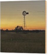Windmill Golden Hour Silhouette Wood Print
