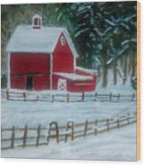 Winter At The Barn Wood Print