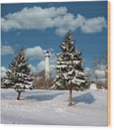 Winter At Wind Point Lighthouse Wood Print