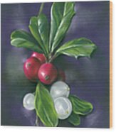 Winter Berries Holly And Mistletoe Wood Print