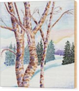 Winter Birches Wood Print