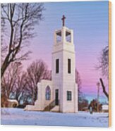 Winter Grace - The Tontitown Bell Tower In A Purple And Blue Dawn Wood Print