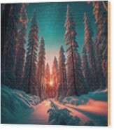Winter Landscape At Majestic Sunset Wood Print