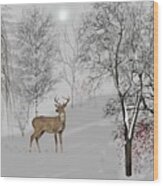 Winter Morning With A Deer Wood Print