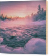 Winter Sunset At Madawaska River Wood Print