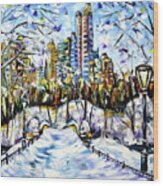 Winter Time In New York Wood Print