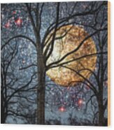 Winter Trees Under A Full Moon Wood Print
