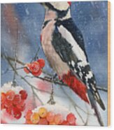 Winter Woodpecker Wood Print
