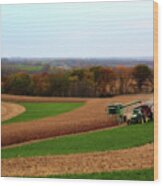 Wiscontours - Corn Harvest On The Driftless Prairie Of Sw Wisconsin Wood Print