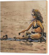 Woman On Beach Wood Print