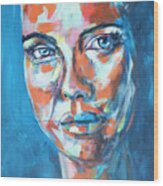 Woman On Blue Wood Print