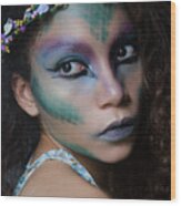 Woman's Portrait Wearing Fantasy Makeup. Wood Print