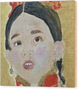 Asian Girl At Chinese New Year Eyes Full Of Wonder Wood Print