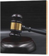 Wooden Court Gavel On Black Background. Symbol Of Justice, Judge And Trial.  Auction. Law And Justice, Legality Concept, Judge. Wood Print