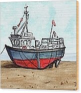 Wooden Fishing Boat On The Beach Wood Print