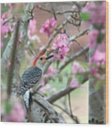 Woodpecker Floral Wood Print