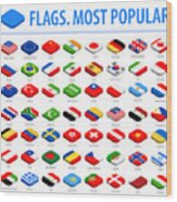 World Flags - Vector Isometric Rounded Square Flat Icons - Most Popular Wood Print