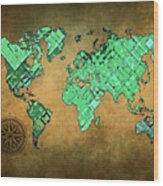 World Map Art Green Brown #map #worldmap Wood Print