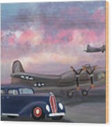 Wwii Airfield At Sunset Wood Print