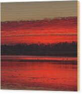Yahara River Sunrise Where It Flows Out Of Lake Kegonsa Wood Print