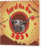 Year Of The Ox With Googly Eyes Wood Print