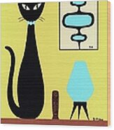 Yellow Tabletop Cat Beehive Lamp Wood Print