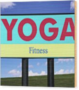 Yoga Fitness Sign With Sky Background Wood Print
