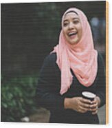 Young Malay Female Holding Coffee Cup Smiling Wood Print