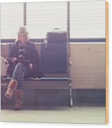 Young Woman Waiting In Airport Wood Print