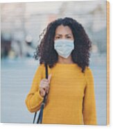 Young Woman With A Mask During Pandemic Wood Print