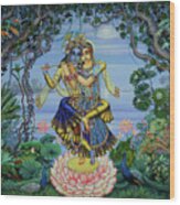 Yugal Kishore On Lotus Wood Print