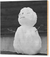 Zen Fence Sitting Mini Holiday Snowman Black And White Wood Print