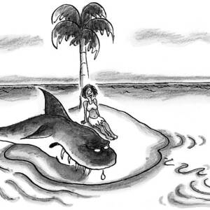 A Woman Is Seen On A Deserted Island With A Shark #1 by Frank Cotham