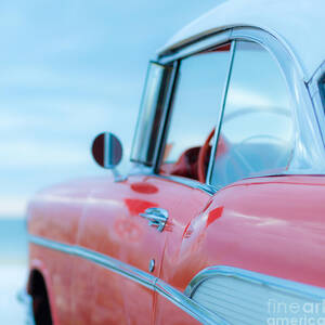 Red Chevy '57 Bel Air at the beach Square by Edward Fielding