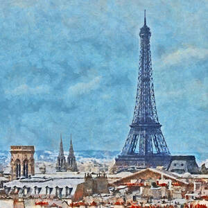 Rooftops in Paris and the Eiffel Tower #1 by Digital Photographic Arts