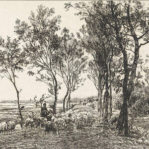 Landscape With Shepherd And Flock Of Sheep #2 by Julius Jacobus Van De Sande Bakhuyzen