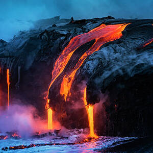 Lava Flow Entering The Ocean At Dawn #2 by Russ Bishop